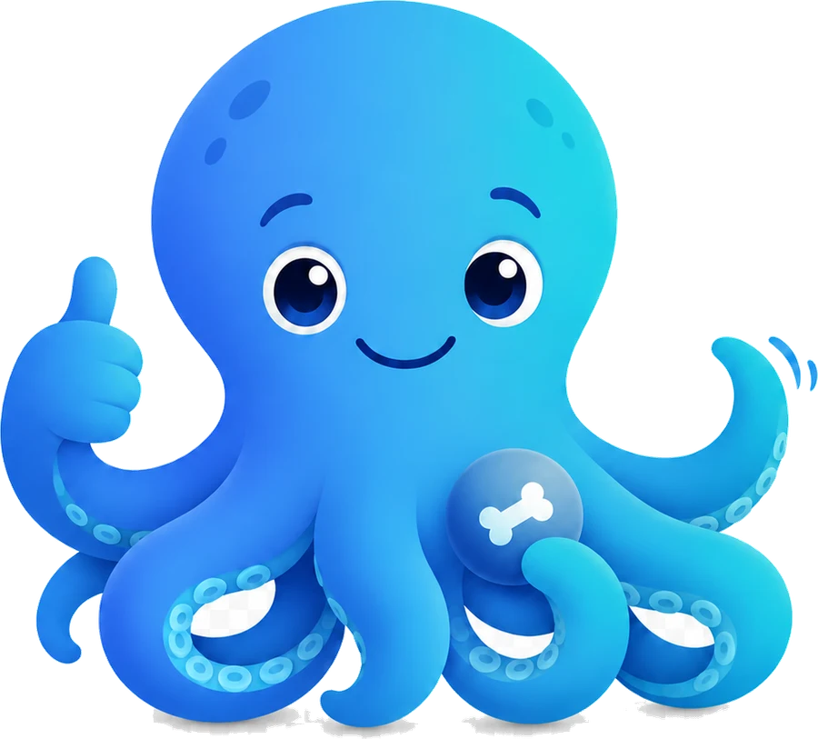 La mascota de OctoUp dando el visto bueno